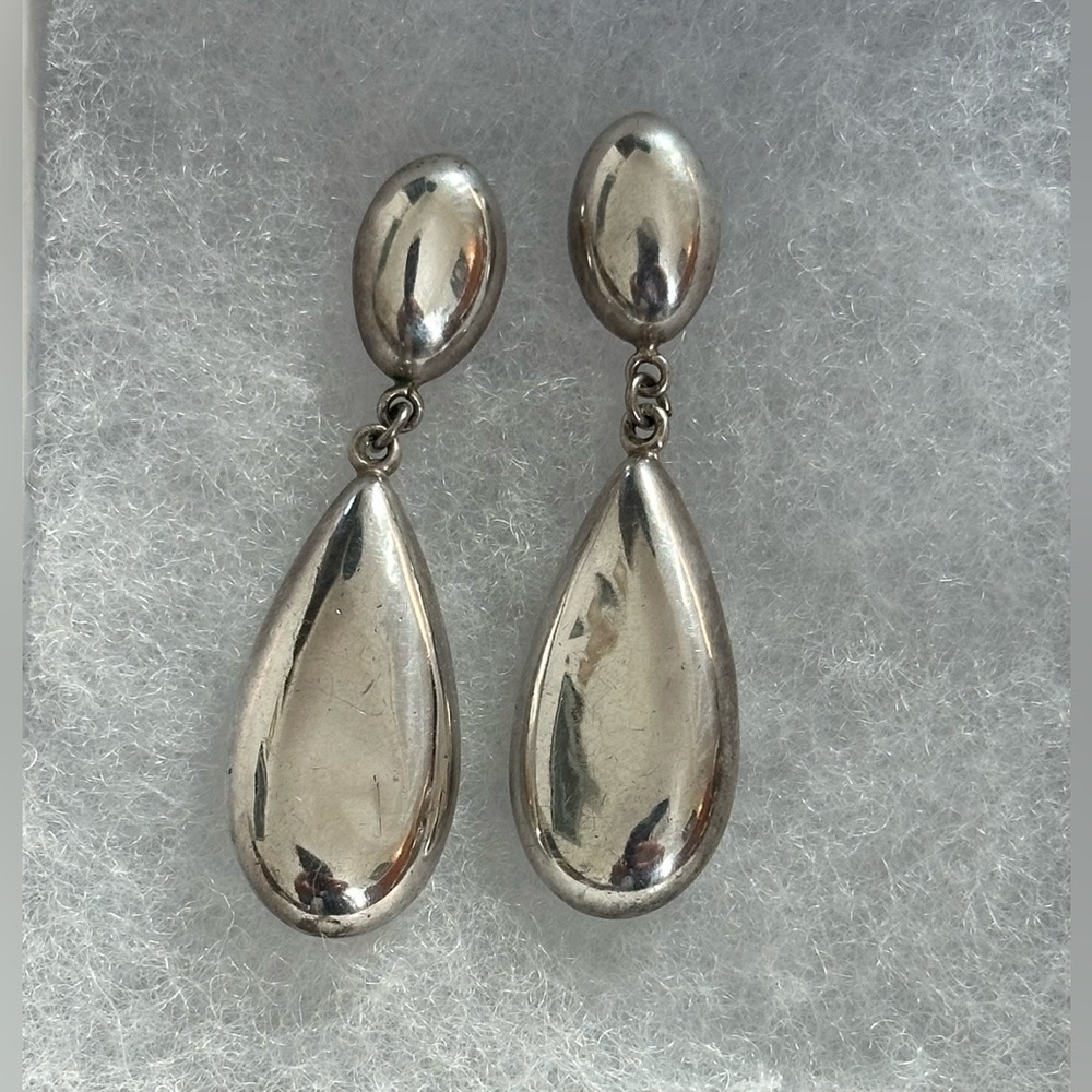 Vintage 925 FAS Silver Lightweight Teardrop Puff Earrings